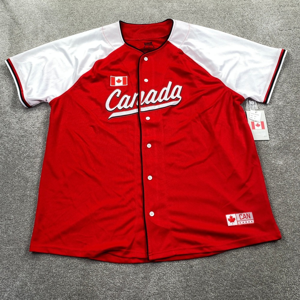 Team Canada Baseball Jersey Mens XL Red White Button Up BTML980S Embroidered